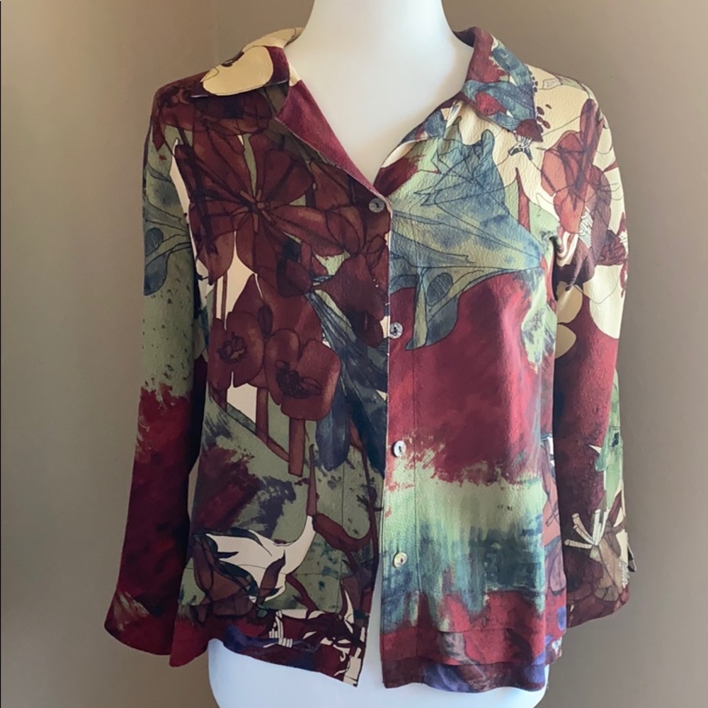 Silk burgendy print blouse